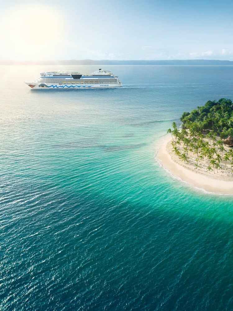 Kreuzfahrt Karibik mit tropischer Insel und türkisblauem Meer